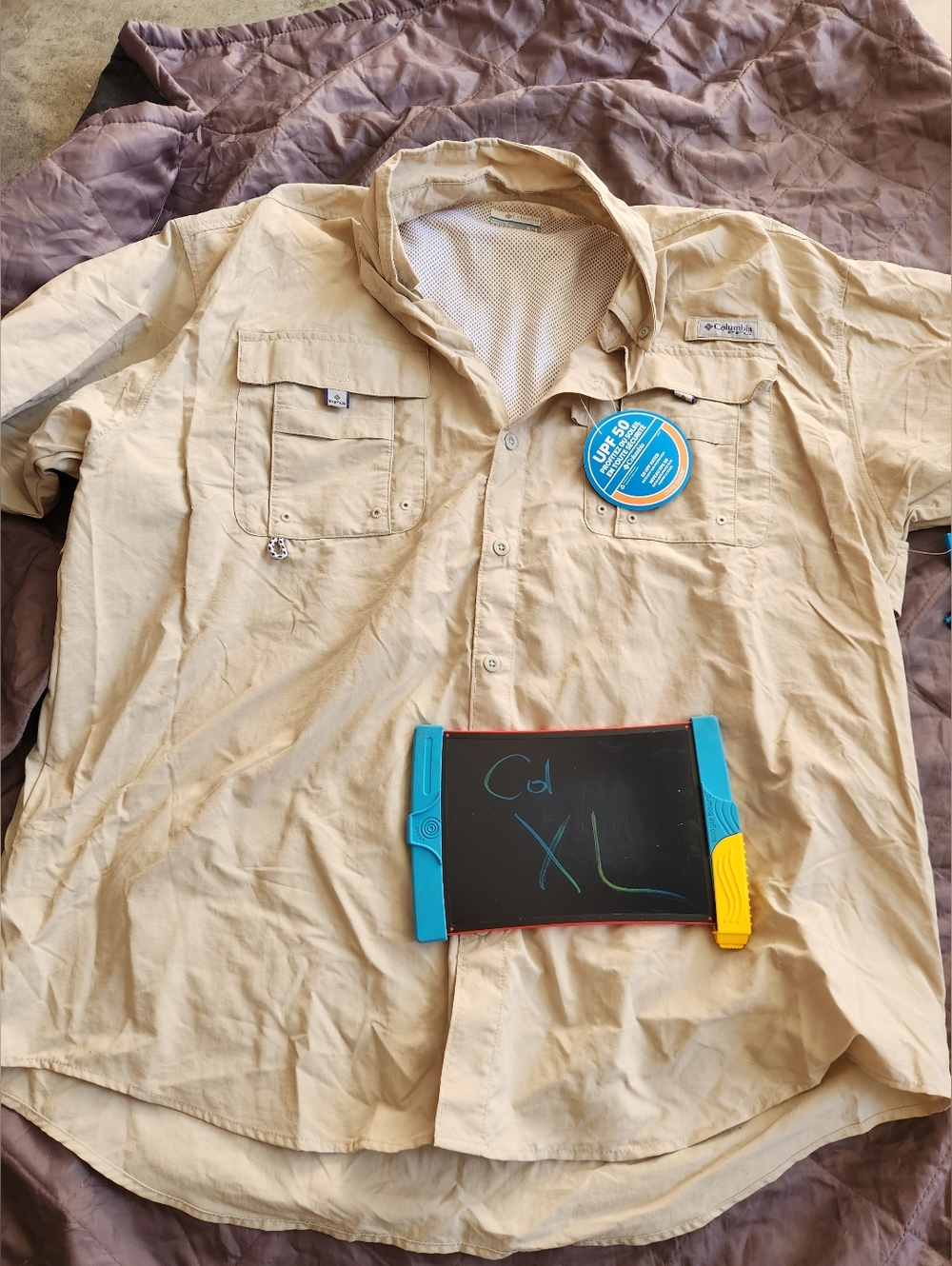 Columbia Men's Khaki Short-Sleeve Fishing Shirt New With Tags XL UPF